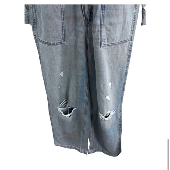 Lee's union-alls distressed blue jeans Cover-alls long sleeve collared jumpsuit - Picture 4 of 9